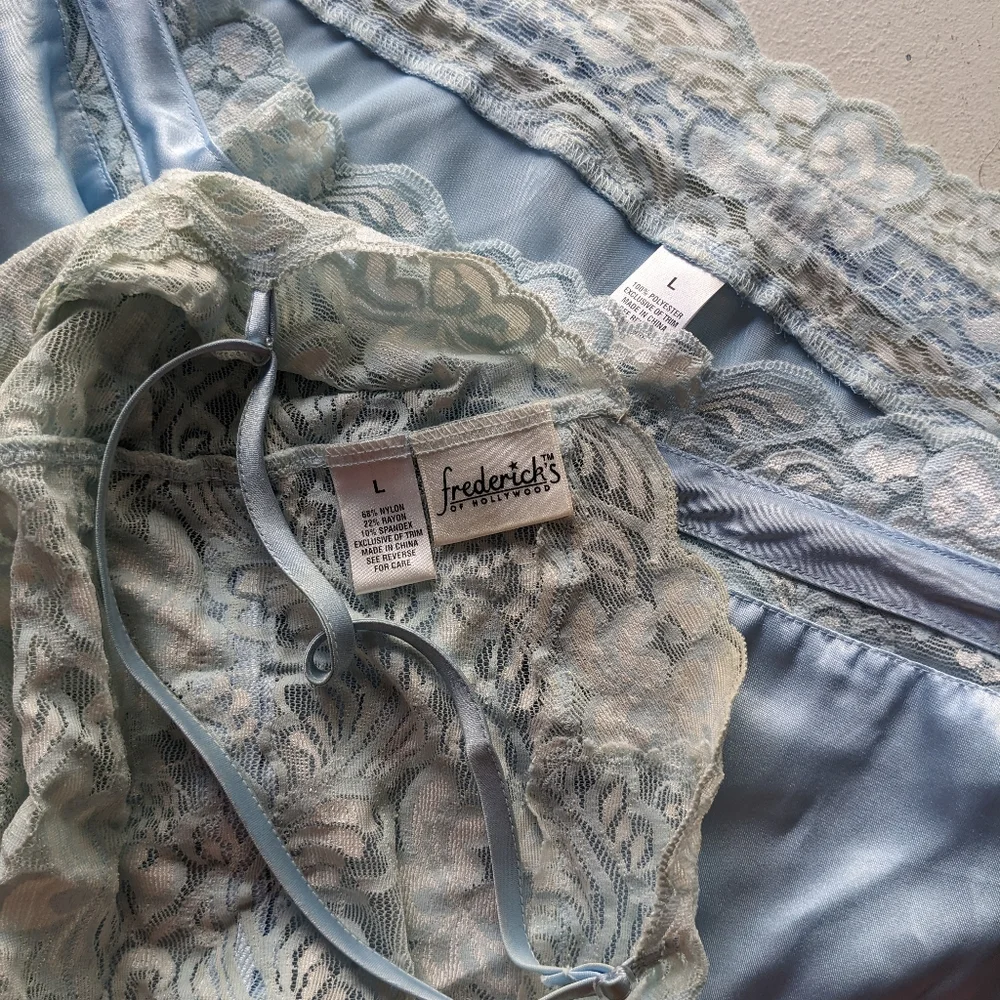 Light Blue Satin & Lace Sleep Set